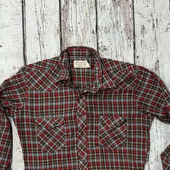 Vintage Wrangler Pearl Snap Button Down Long Sleeve Rockabilly Shirt - Picture 2 of 5